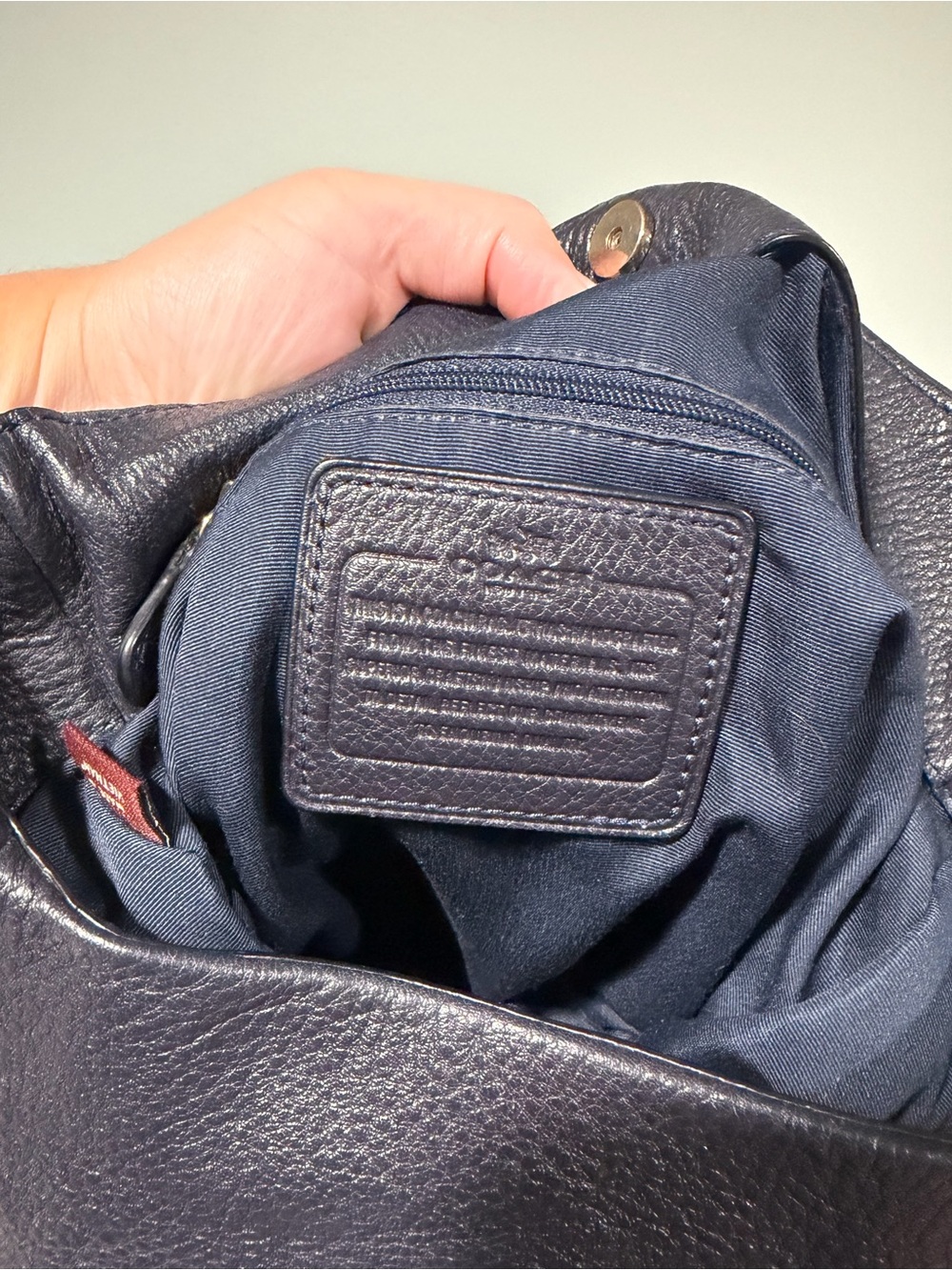 Coach Pebbled Leather Shoulder Bag in Navy Blue and Gold hardware - Picture 5 of 8